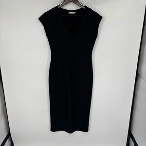 Zara Black Sheath Midi Dress V-Neck Cap Sleeve